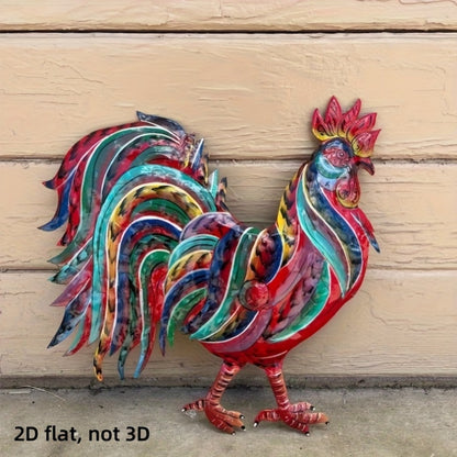 Metal Chicken Decoration 2D Flat Iron Art Farmhouse Decor | Rustic Country-Style Floor Standing Statue for Garden Backyard Courtyard Kitchen Lawn Wall Indoor Outdoor Home Decor 11.8x11.46 Inch