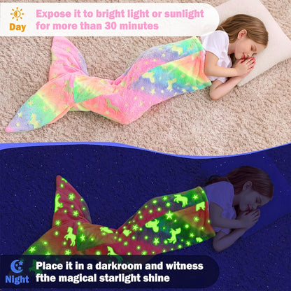 Mermaid Tail Sleeping Bag Blanket for Kids & Adults - Soft Flannel 200GSM Anti-Kick Cozy Bed Cover, Fun Novelty Bedding for Girls Boys Sleepovers Camping, 5 Colors: Green Red Blue Purple Yellow