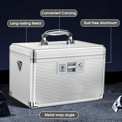 Aluminum Alloy Lockable Medicine Box – Double Layer Large Capacity Storage Box with Key Lock, Handle & Tray for Medicines, Documents & Valuables, 10"/12"/14"/16" Home Security Box