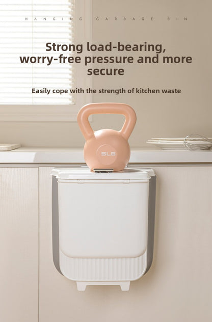 Collapsible Trash Can with Lid Wall Mounted Cabinet Door Hanging Waste Bin 1.85 Gallon Kitchen Bathroom Odor Control Space Saving Garbage Can