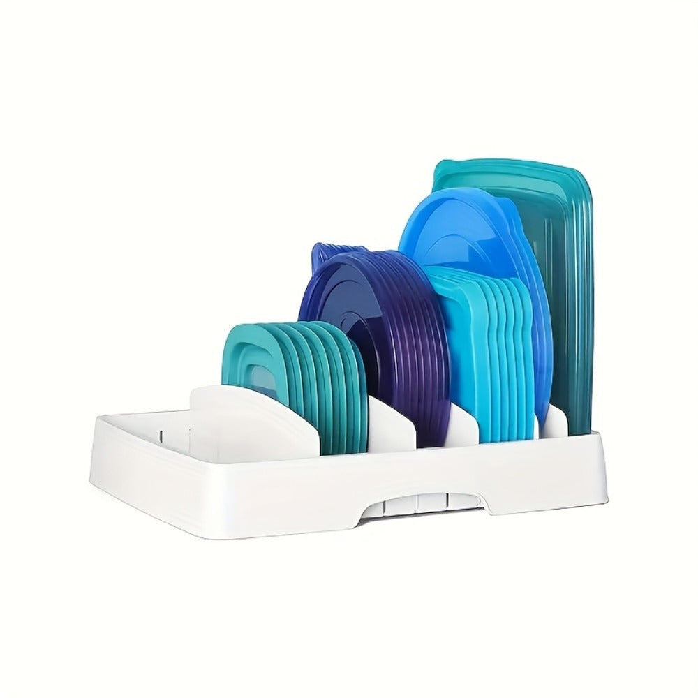 Adjustable Kitchen Storage Rack with 5 Baffles – Cutting Board, Pot Lid & Tableware Organizer, Food Container Cover Holder