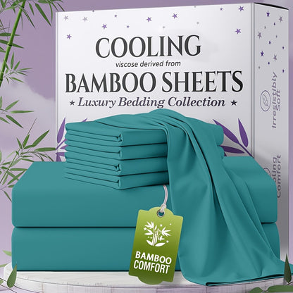 Bamboo Bed Sheet Set 4-6 Piece Extra Deep Pocket Breathable Cooling Soft Wrinkle-Free Hotel Luxury Pillowcase Set Twin Full Queen King 15 Colors