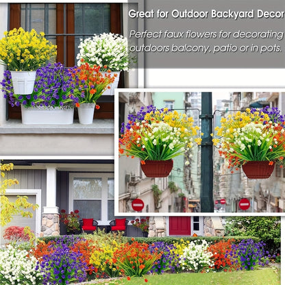 Artificial Flowers Outdoor UV Resistant 40 Bundles Fake Flowers for Home Garden Decor, Faux Floral Greenery Shrubs Plants for Party Table DIY Decoration Mix Colors