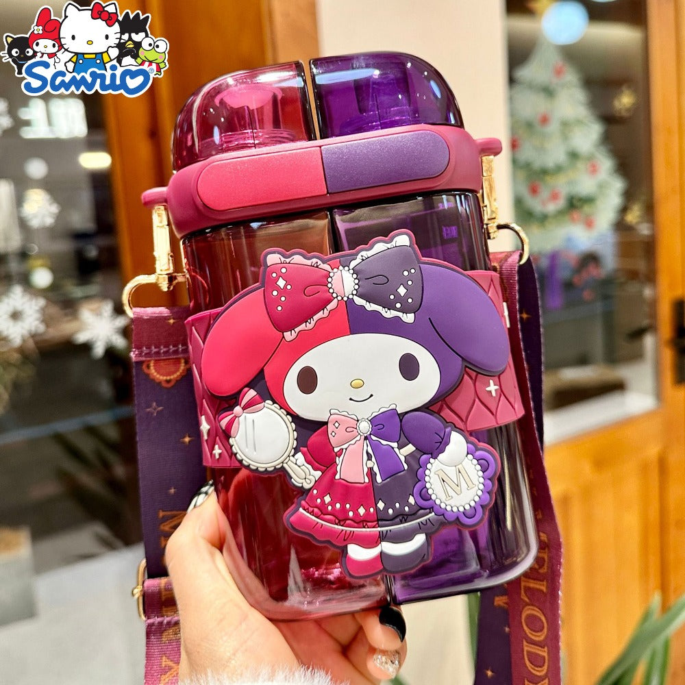 Sanrio Straw Water Bottle 21.6oz | Kuromi & Cinnamoroll Dual Nozzle Portable Cute Kawaii Water Bottle – Perfect for Sports, Travel & School, Officially Licensed Sanrio