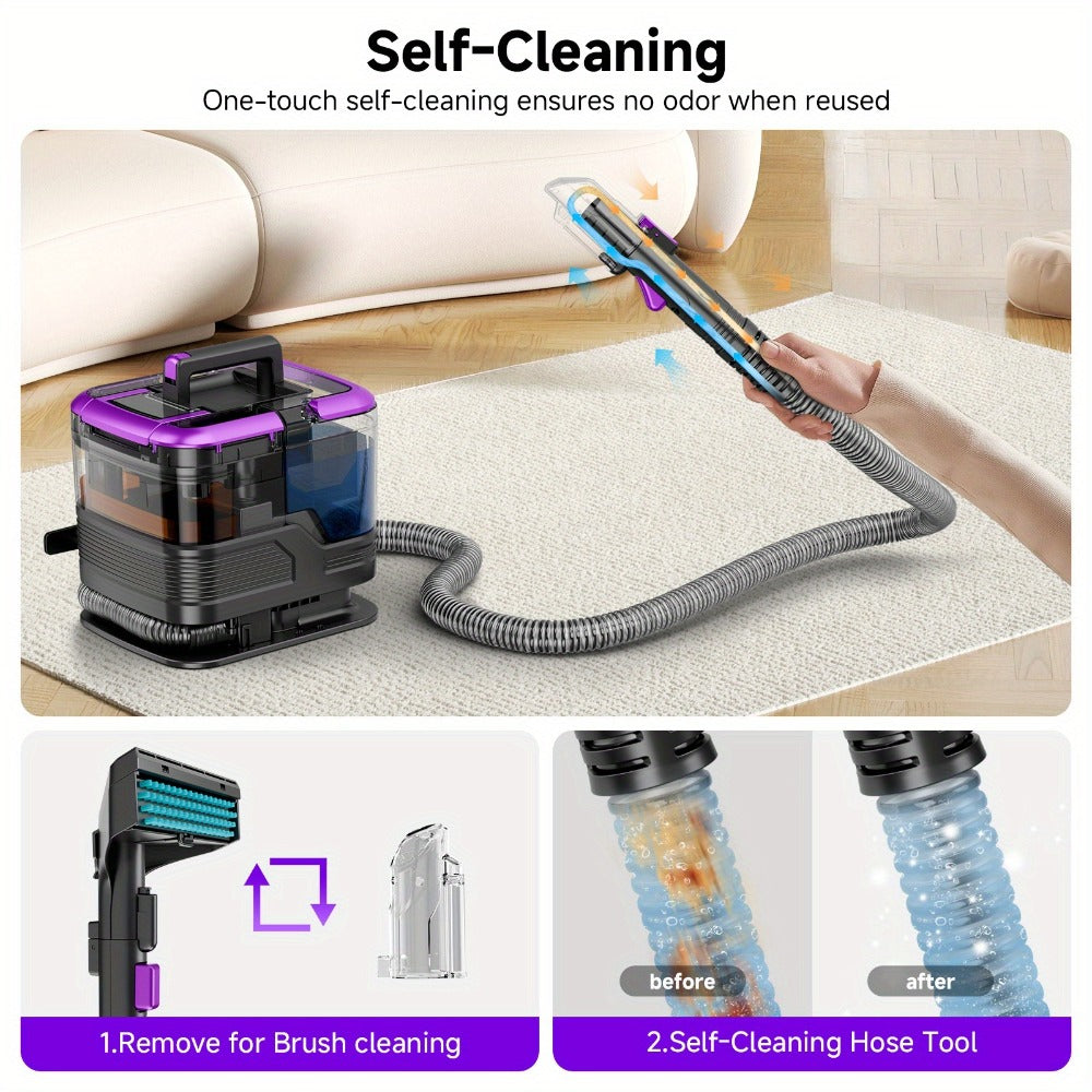 Portable Upholstery Cleaner Machine 30Kpa – Carpet & Spot Cleaner with Dual Brush Head for Deep Stain Removal on Carpet, Couch, Car Seat, Stairs & Pet Messes
