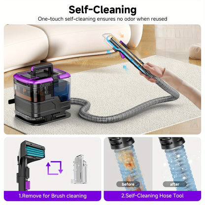 Portable Upholstery Cleaner Machine 30Kpa – Carpet & Spot Cleaner with Dual Brush Head for Deep Stain Removal on Carpet, Couch, Car Seat, Stairs & Pet Messes