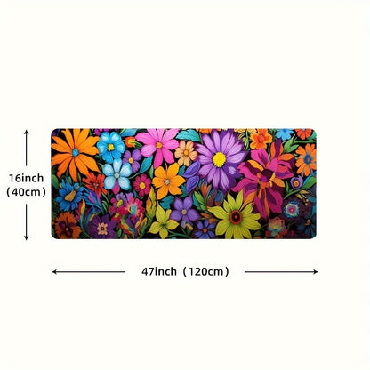 Kitchen Mat Floral Design – Soft Non-Slip Rectangular Rug, Machine Washable 100% Polyester Floor Mat for Kitchen, Bathroom, Laundry Room, Living Room & Bedroom