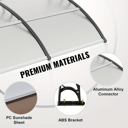 Door Window Awning Canopy 120x38 Inch Polycarbonate Rain Sun UV Snow Shield with Aluminum Bracket Easy Install Outdoor Porch Patio Entrance Shelter