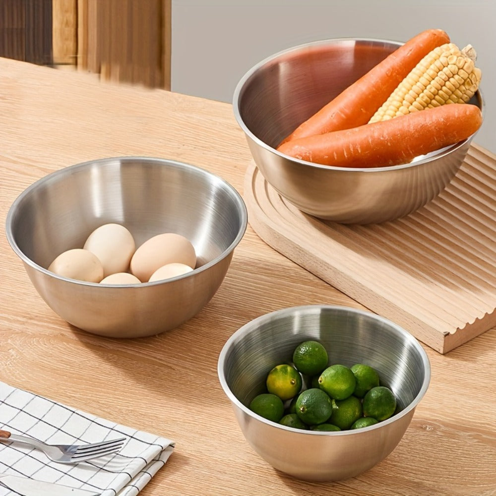 Stainless Steel Mixing Bowl Set 3-Piece with Measuring Marks – Small Medium Large Nesting Bowls for Cooking, Baking & Food Prep, Durable 304 Stainless Steel Salad Bowl Set for Kitchen & Restaurant