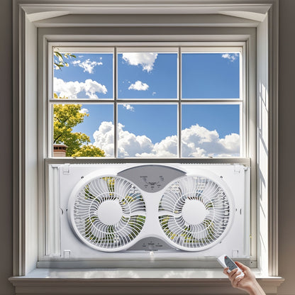 Window Fan 9 Inch Twin Expandable Dual Fan, 3-Speed with Remote Control or Manual Control, Reversible Airflow Indoor Window Fan for Bedroom, Living Room, Kitchen and Office
