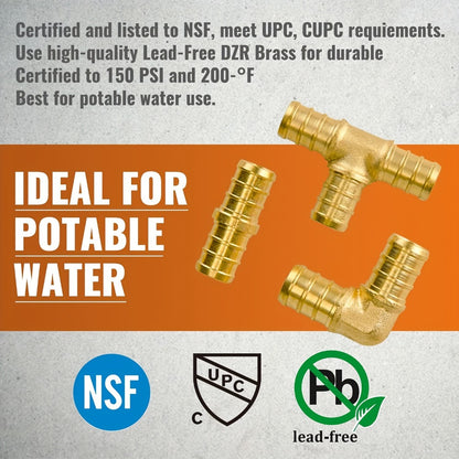 PEX Fittings Set 33pcs 1/2 Inch - Lead-Free Brass Crimp PEX B Fittings, 11 Each Elbow Tee Coupling, ASTM F1807 NSF/ANSI 61 Certified, Corrosion Resistant for Hot Cold Water Plumbing