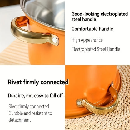 Stainless Steel Non-Stick Cookware Set 10/12pcs, 316 Grade Steel Frying Pan, Stockpot & Milk Pot with Lid, Multi-Functional Kitchen Cooking Set in Gold, Pink & Orange