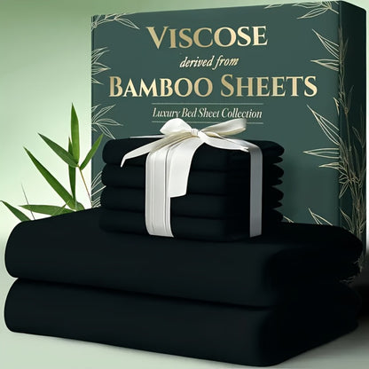 Bamboo Cooling Bed Sheets 6-Piece Set Deep Pocket Fits Twin Full Queen King Ultra-Soft Breathable Bedding for Hot Sleepers Machine Washable Double-Stitched