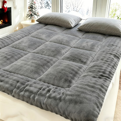 Quilted Mattress Topper Fluffy Flannel Bubble – Breathable Fiber Fill Foldable Sleeping Pad 2.36–3.15" Thick for Twin Full Queen King Bed