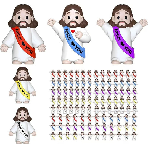Religious Party Decoration Set 160pcs, Jesus Loves You Banner Mini Statues Easter Eggs Fillers, Christian Party Supplies Gift for Her Him, Holiday Home Decor Bulk Pack Mixed Colors Random Patterns
