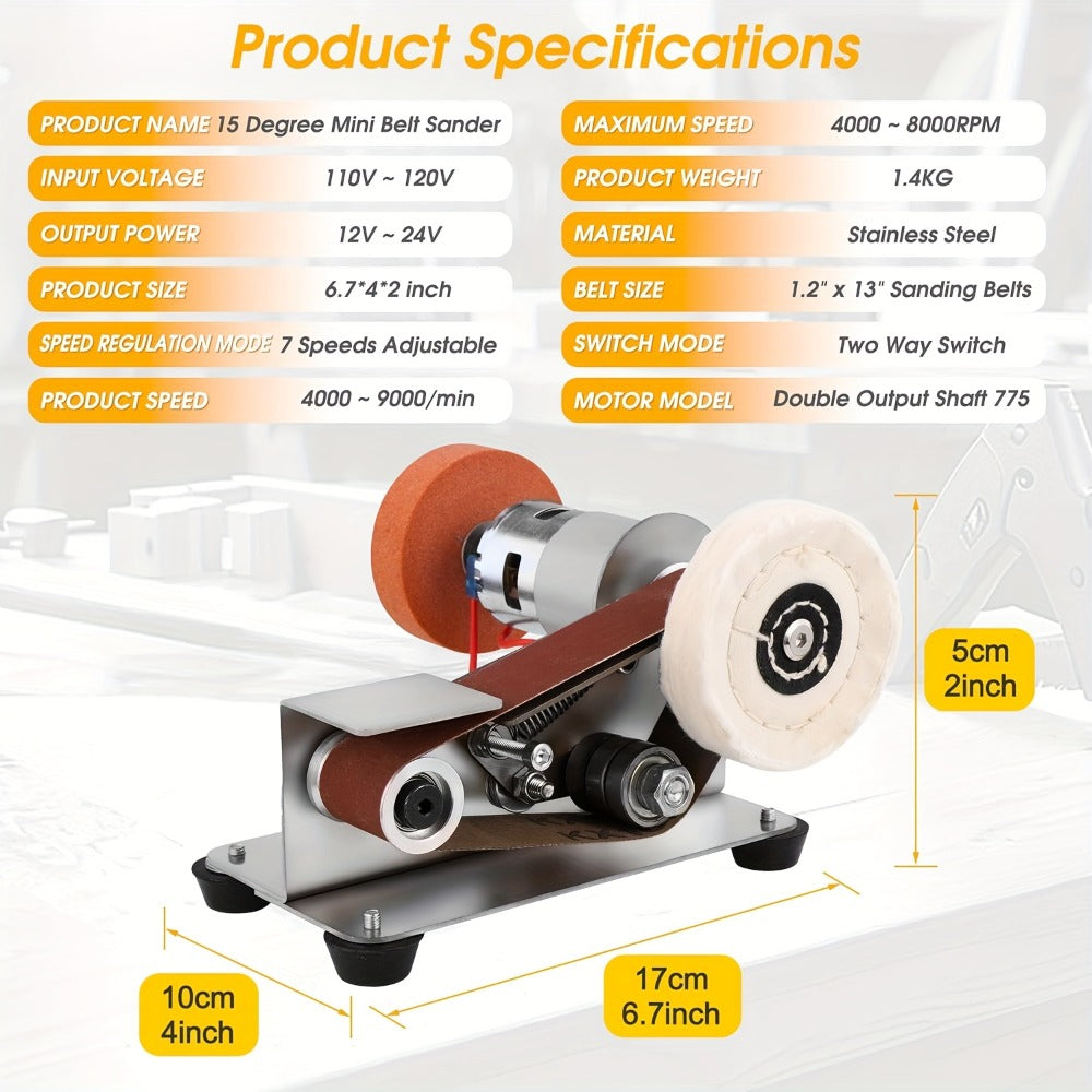 Electric Bench Grinder & Knife Sharpener - 15° Angle 7-Speed Tabletop Sanding Machine for Woodworking, Metal Grinding & Knife Making