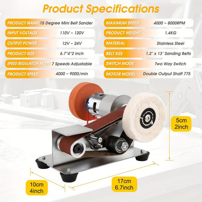Electric Bench Grinder & Knife Sharpener - 15° Angle 7-Speed Tabletop Sanding Machine for Woodworking, Metal Grinding & Knife Making