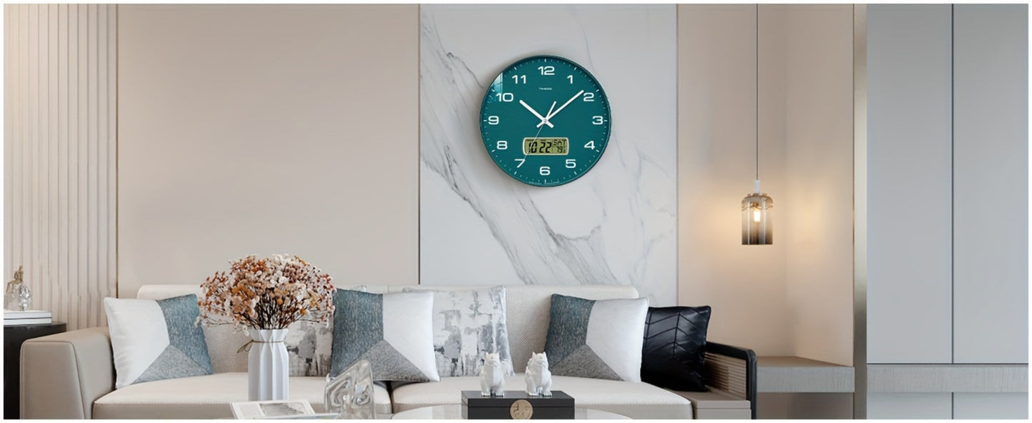 Silent Wall Clock Round Analog 10/12 Inch – Battery Operated, Calendar & Temperature Display, Non-Ticking Quiet Movement for Bedroom, Office & Living Room, Multiple Colors