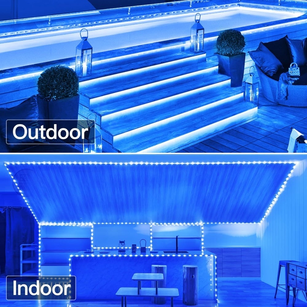Outdoor Solar LED String Lights Waterproof – Flexible Fairy Lights 23FT to 105FT for Pool, Fountain, Garden, Patio & Wedding Decor – Neon Blue, White, RGB & Amber Colors