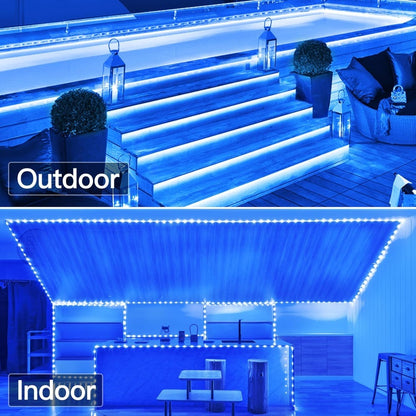 Outdoor Solar LED String Lights Waterproof – Flexible Fairy Lights 23FT to 105FT for Pool, Fountain, Garden, Patio & Wedding Decor – Neon Blue, White, RGB & Amber Colors