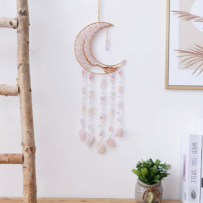 Dreamcatcher Moon Suncatcher Wall Hanging – Handmade Boho Wind Chime Pendant for Indoor Outdoor Garden, Courtyard & Party Decor – Christmas & Birthday Gift