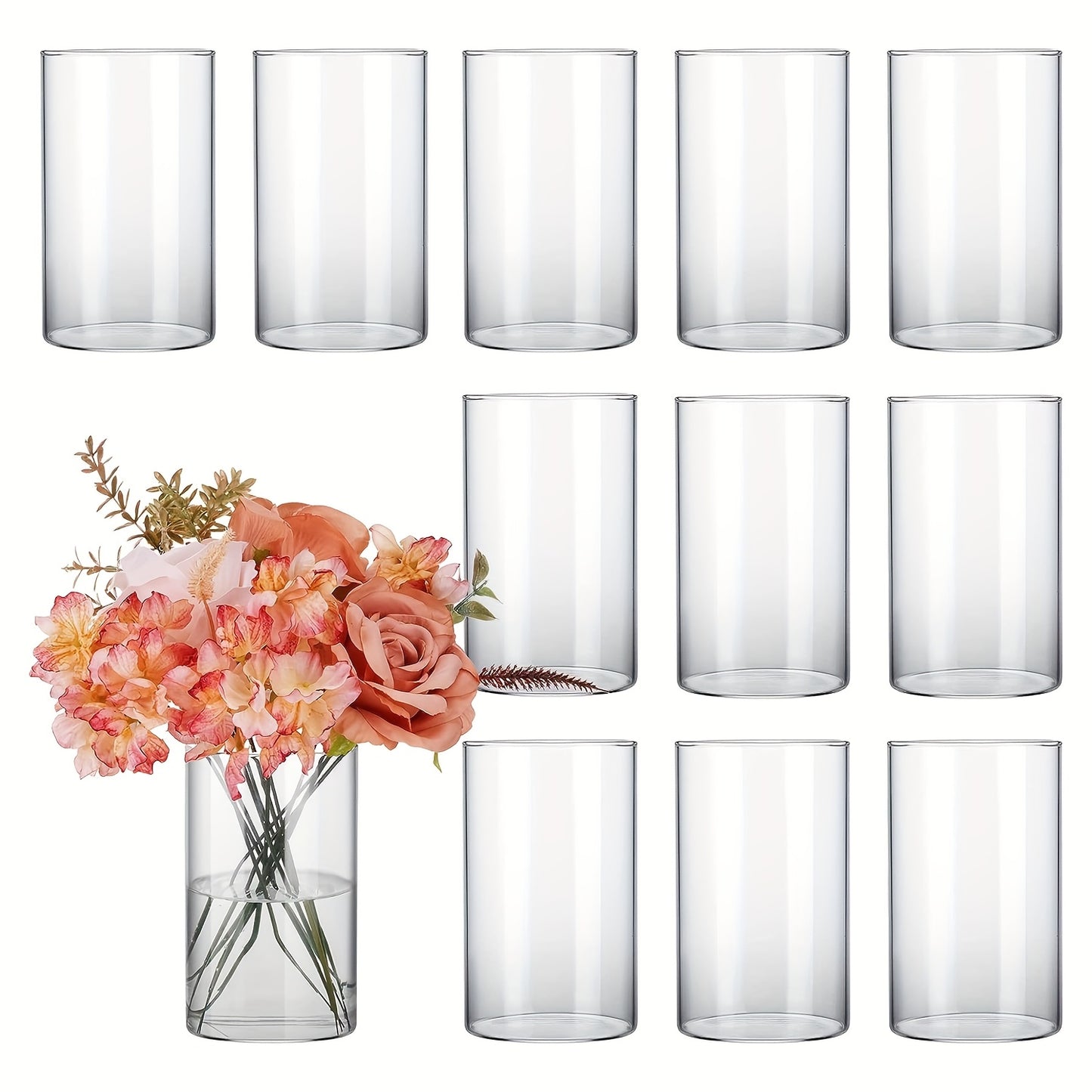 Clear Glass Cylinder Candle Holder Vases 12/24/36/48 Pcs | 4 6 8 10 Inch Tall Hurricane Floating Candle Vase | Wedding Centerpiece Table Decor | Party Home Shelf Decoration Glass Vase Bulk Set