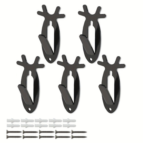 Deer Head Wall Hooks Set of 5 | Rustic Antler Wall Mount Coat Hook | Heavy Duty Steel | Entryway Bedroom Bathroom Balcony Home Decor