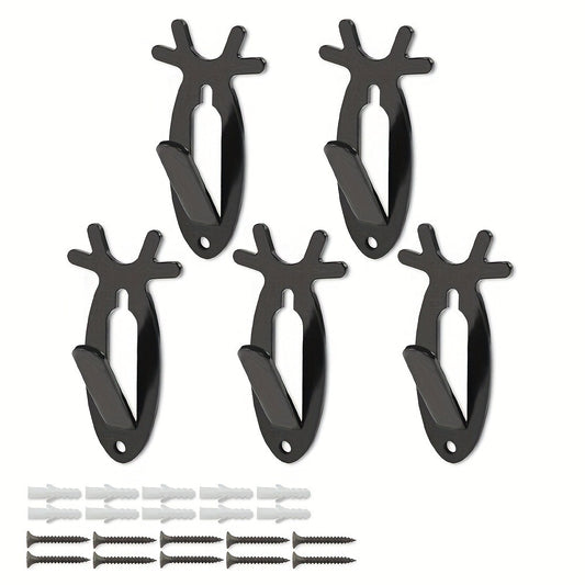 Deer Head Wall Hooks Set of 5 | Rustic Antler Wall Mount Coat Hook | Heavy Duty Steel | Entryway Bedroom Bathroom Balcony Home Decor
