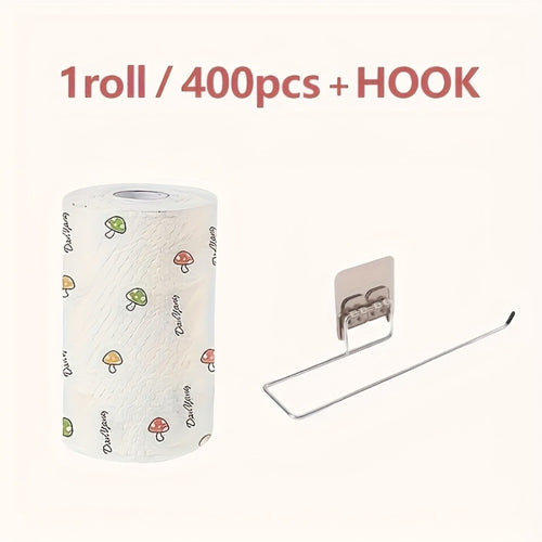 Disposable Kitchen Cleaning Towels Roll 400 Sheets Reusable Dry Wet Multipurpose Dishcloth Degreasing Paper Towel with Wall Hook Lazy Wipes Household Cleaning Supplies