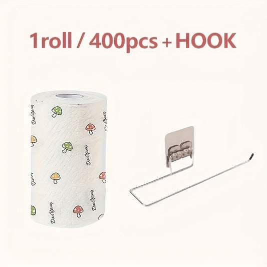Disposable Kitchen Cleaning Towels Roll 400 Sheets Reusable Dry Wet Multipurpose Dishcloth Degreasing Paper Towel with Wall Hook Lazy Wipes Household Cleaning Supplies