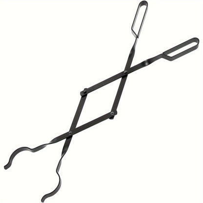 Fireplace Tongs 26 Inch Heavy Duty Wrought Iron Log Tongs, Foldable Firewood Tongs with Stainless Steel Tip, Fire Pit Tongs for Campfire, Stove, BBQ, Indoor and Outdoor Fire Pit Accessories