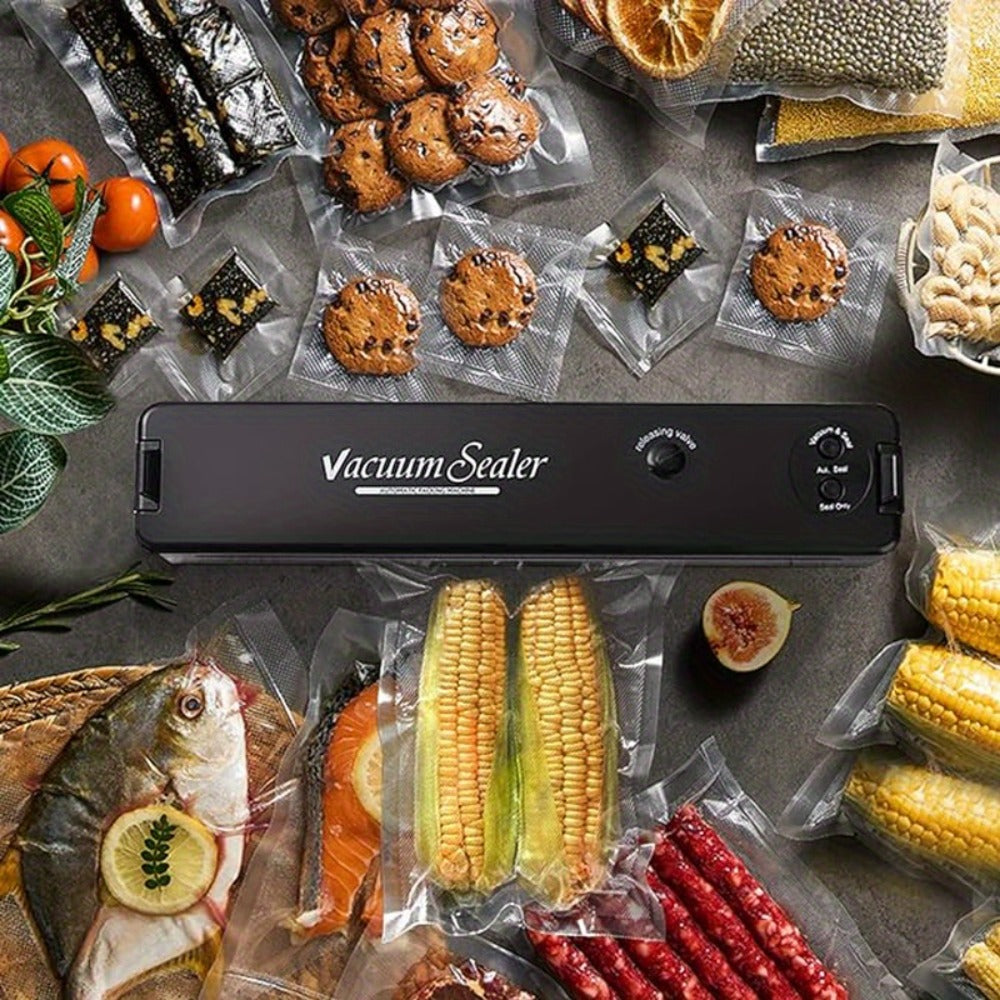 Food Vacuum Sealer Machine 1850W, Automatic Vacuum Sealer with 50 Vacuum Bags — Compact Food Preservation Air Sealer for Fresh Food & Long-Term Storage | Black & White