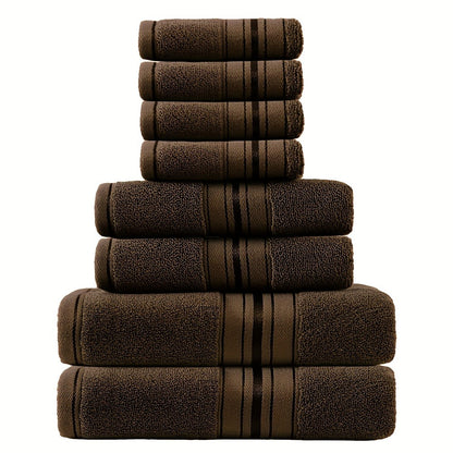 Cotton Bath Towel Set 8 Piece 550GSM Vintage Striped - 100% Cotton Hotel Quality Soft Absorbent Machine Washable | 2 Bath 2 Hand 4 Washcloths | 15 Colors | Bathroom Hotel Spa Gift