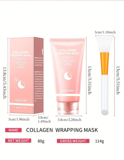 Collagen Night Mask Korean Skincare – Gel Face Mask with Applicator Brush, Hydrolyzed Collagen, Niacinamide, Vitamin C & Hyaluronate for Hydration & Plumping, Paraben-Free, 80g (MOOYAM)