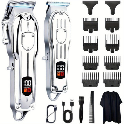 Hair Clipper Set for Men - Professional Cordless Rechargeable Hair Trimmer with LCD Display, Metal Body, Home Haircut Kit, 1 or 2 Piece Set, Father's Day & Birthday Gift for Men