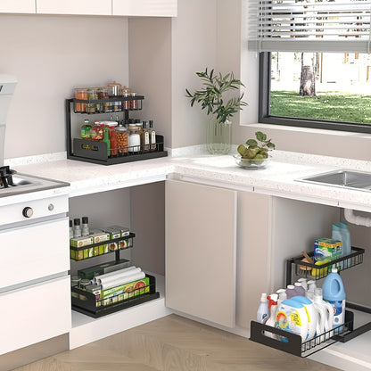 Under Sink Organizer with Sliding Pull-Out Shelf – 2-Tier Metal Cabinet Storage Rack for Kitchen, Bathroom, Pantry & Closet Organization, 1-Pack or 2-Pack