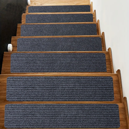 Non-Slip Stair Treads 15pcs 8"x30" Self-Adhesive Carpet Pads for Wooden Steps – Washable Polyester Indoor Stair Mats for Safety, Anti-Slip Step Covers in Multiple Colors