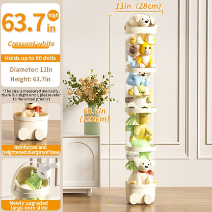 Transparent Toy Storage Bin 4-Layer Cylindrical Organizer for Stuffed Animals Dolls Plush Figurines - Dustproof Clear Display Bucket Easy Assembly for Kids Bedroom Living Room Playroom