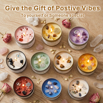 Manifestation Candles Scented Soy Wax with Golden Crystal – Law of Attraction Abundance Candle for Meditation, Yoga & Focus | Spiritual Gift for Women with Guidance Card | Christmas, Birthday, New Year