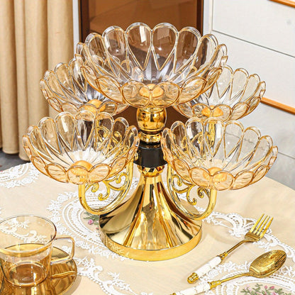 Crystal Rotating Fruit Plate Set 5-Tier – Luxury Round Multi-Layer Snack Candy Dish Bowl for Living Room Coffee Table Home Decor European Style Elegant Dessert Display Centerpiece Gift