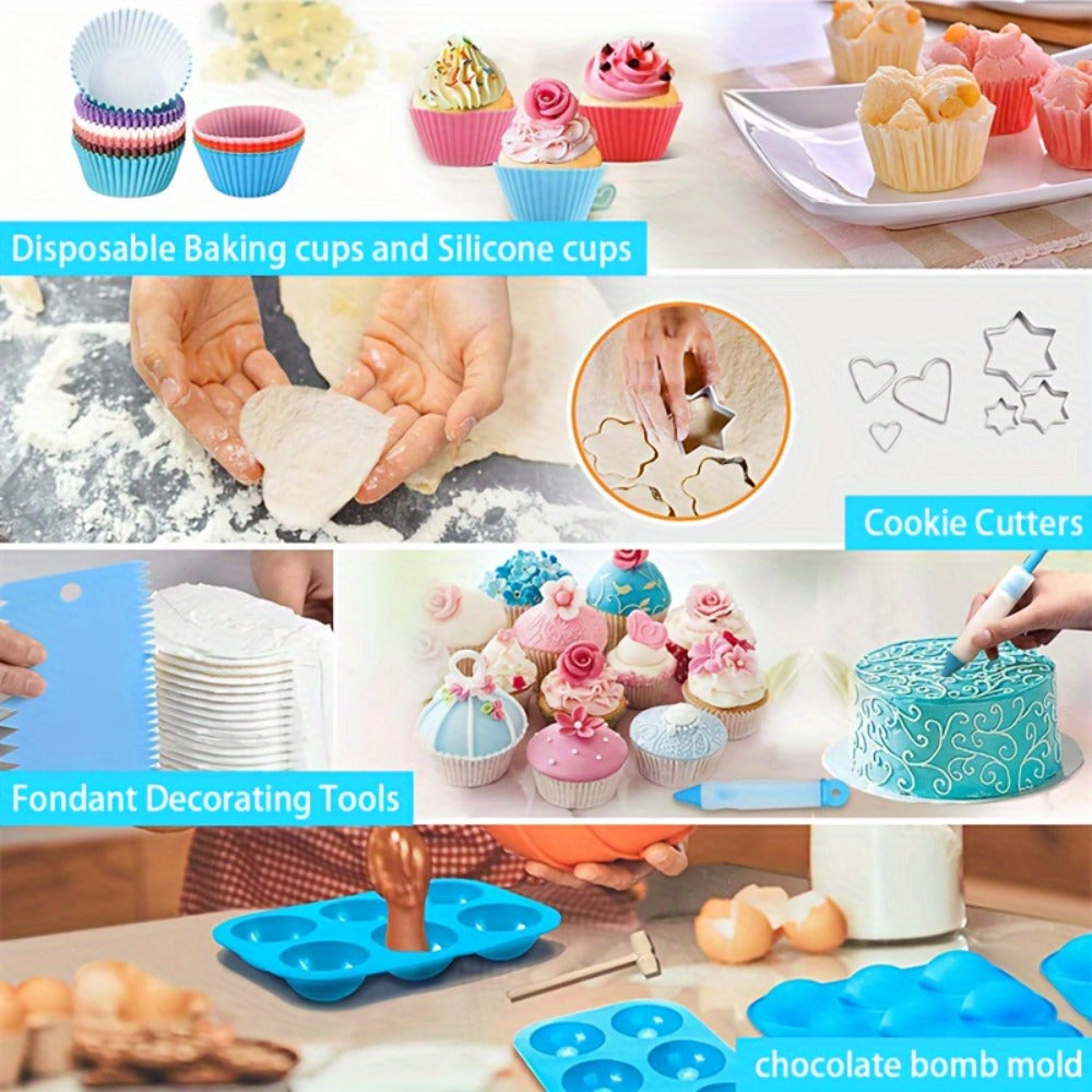 386 Pcs Cake Decorating Baking Set with Piping Nozzles & Frosting Tips – Complete Beginner Baking Tool Kit with Floral Nozzles, Pastry Tips & Decorating Tools