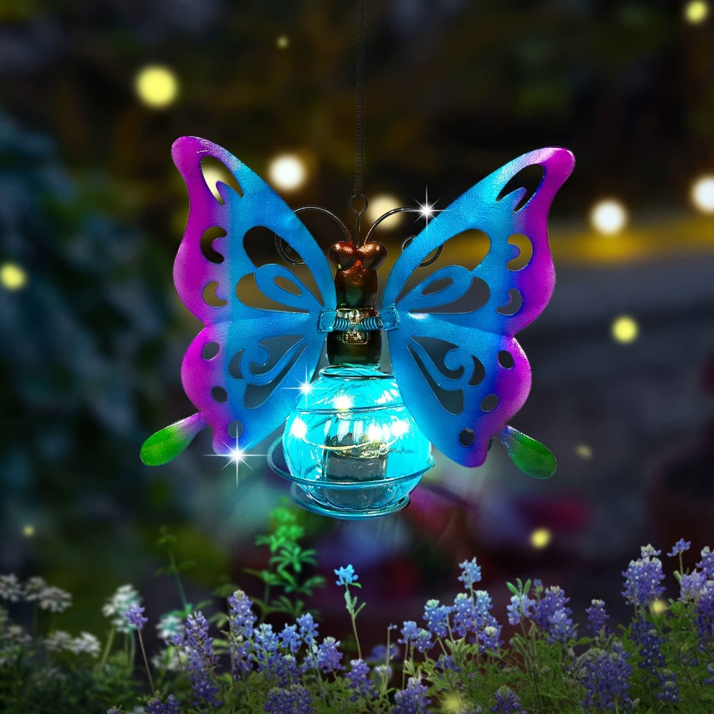 Solar Hanging Ornament Lights Ladybug & Butterfly – Waterproof Indoor Outdoor Decorative Garden Light with Spring Clips for Patio, Balcony, Porch & Trail, 5.5x2.5in