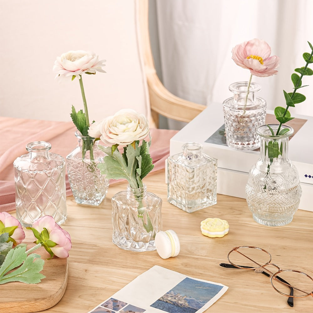 Mini Clear Bud Vases Bulk Set 12/30/43/52pcs – Small Glass-Look Flower Vases for Wedding Centerpieces, Birthday Party, Anniversary, Home Table Decor, Multiple Sizes