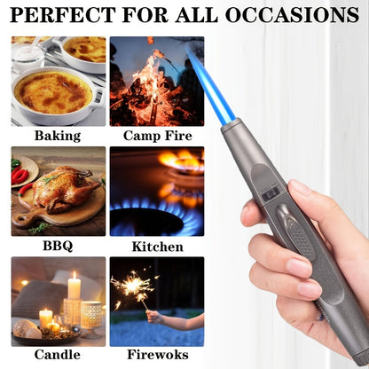 Torch Lighter Refillable with Ignition Lock, JOBON Deluxe High-Temperature Butane Torch for Kitchen Baking, BBQ, Camping, Cigar, Candle, Gift Box Packaging, Adjustable Flame (Gas Not Included)