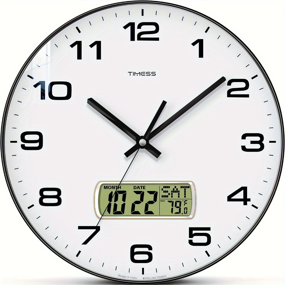 Silent Wall Clock Round Analog 10/12 Inch – Battery Operated, Calendar & Temperature Display, Non-Ticking Quiet Movement for Bedroom, Office & Living Room, Multiple Colors