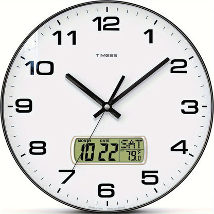 Silent Wall Clock Round Analog 10/12 Inch – Battery Operated, Calendar & Temperature Display, Non-Ticking Quiet Movement for Bedroom, Office & Living Room, Multiple Colors
