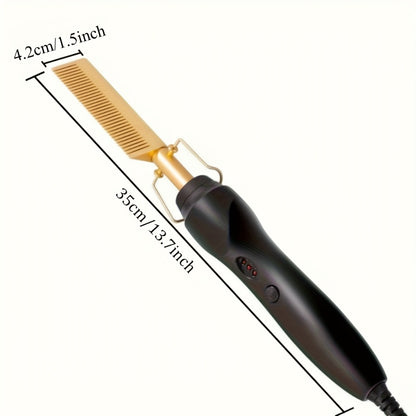 Electric Hot Comb Hair Straightener Ceramic Copper Heating Plate Portable Heat Press Comb for Curl Straight Style Beard Wig Wet Dry Hair Styling Tool for Women Men