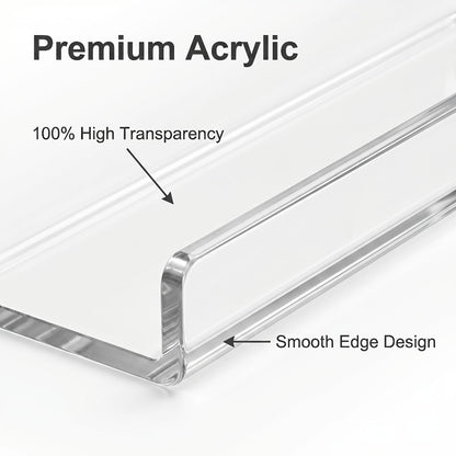 Acrylic Floating Wall Shelves - Clear Display Shelf Organizer for Bathroom, Bedroom, Living Room & Kitchen, 15x4 Inch Wall Mounted Storage Bookshelf, Set of 4/8/16 Pack Room Decor