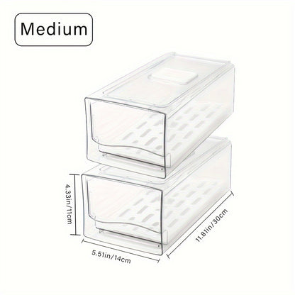 Stackable Fridge Organizer Bins with Drain Board 2 Pack, BPA-Free Refrigerator Drawer Organizer for Produce Fruit Vegetable, Reusable Food Storage Containers for Kitchen