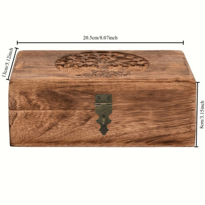 Handcrafted Wood Jewelry Box Tree of Life Carved Keepsake Storage Box